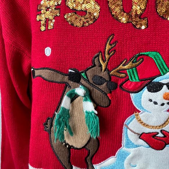 Hooked Up # SQUAD GOALS Keyhole Ugly Christmas Sweater Size Large - Picture 2 of 5
